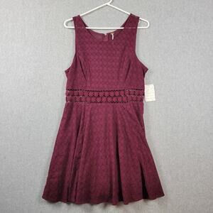 Free People Red Merlot Sleeveless Fit & Flare Lined Lace Mini Dress Women's 12